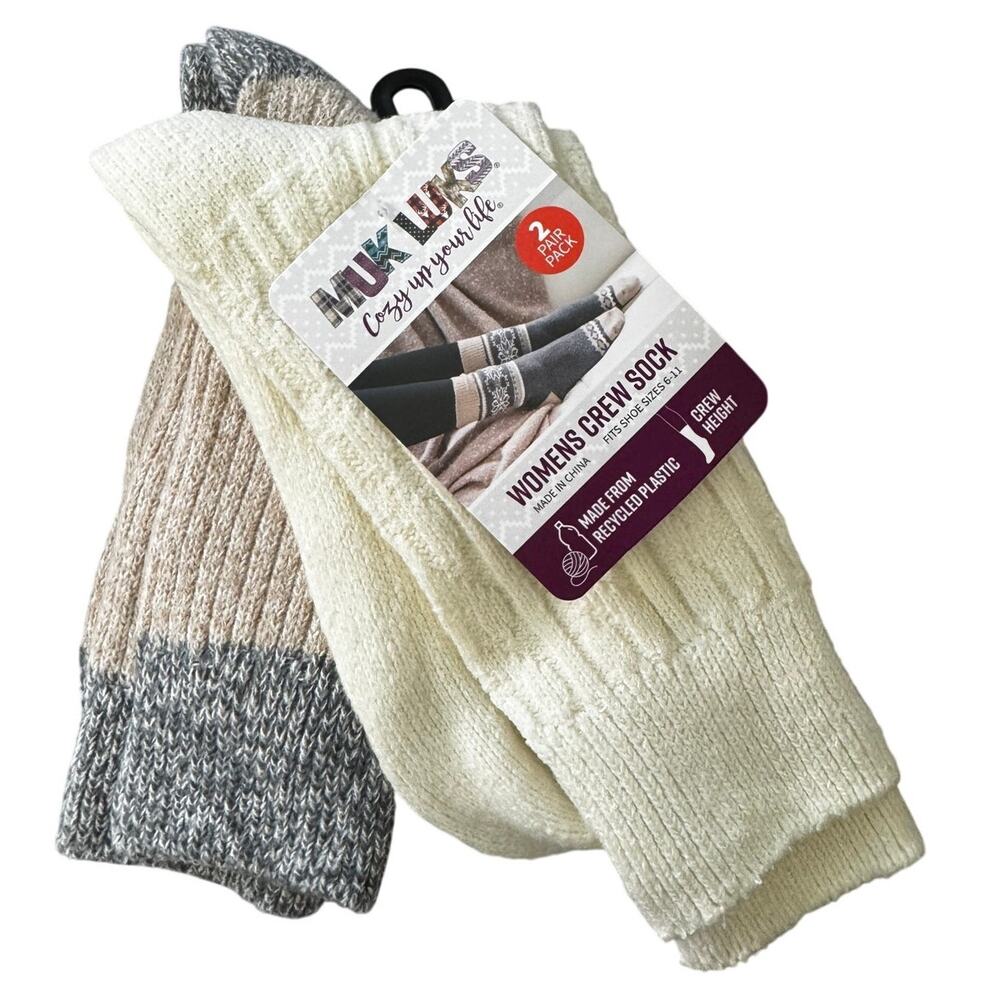 MUK LUK (2) pair Woman's Crew Socks Shoe Sz 6-11 New Giftable COZY